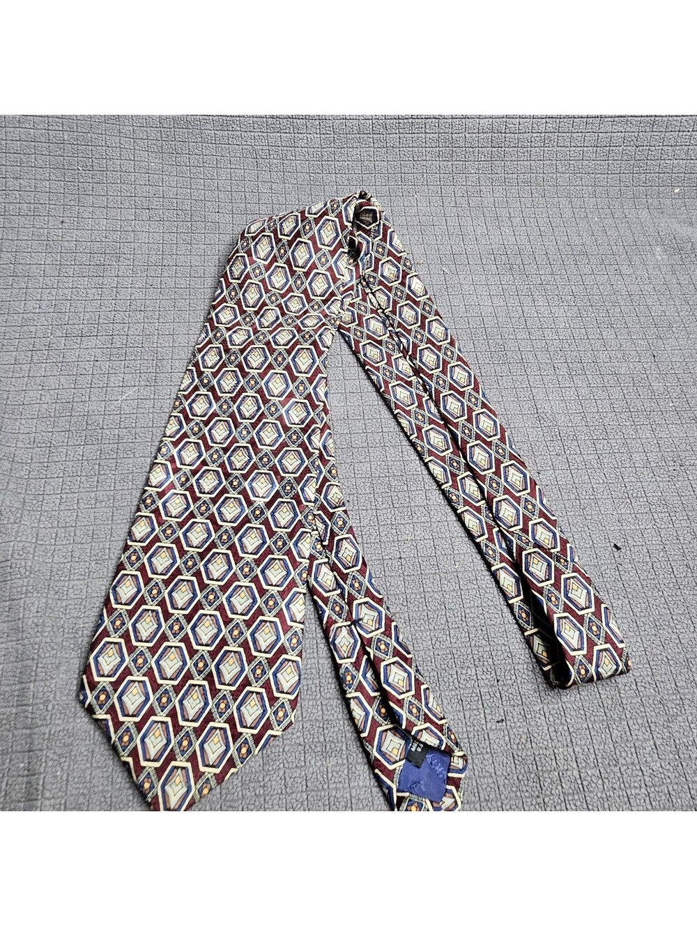 LIBERTY OF LONDON Men's Tie Burgundy Blue Gold 100% Italian Silk Geometric